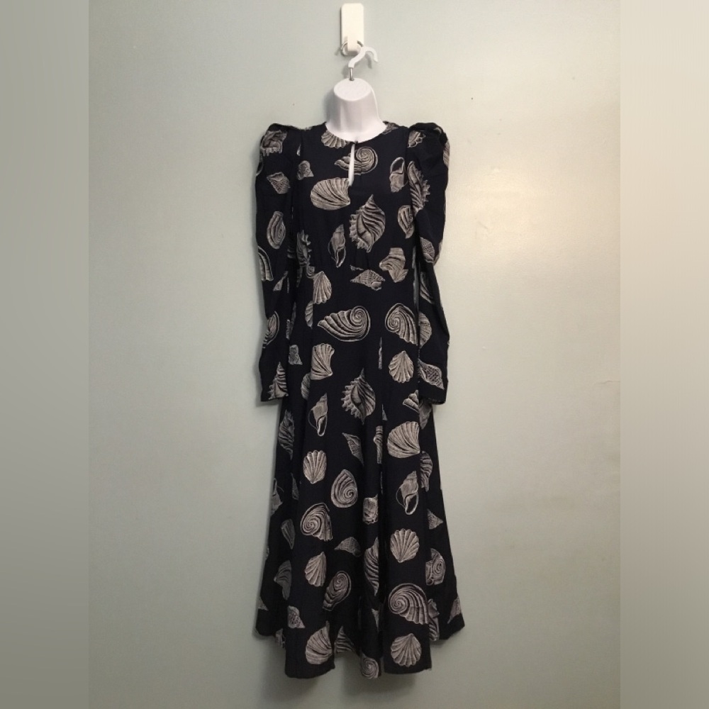 Vineyard Vines Black and Cream Leaf Print Dress